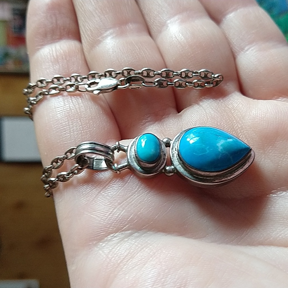925 blue stone sterling silver chain and pendant charm